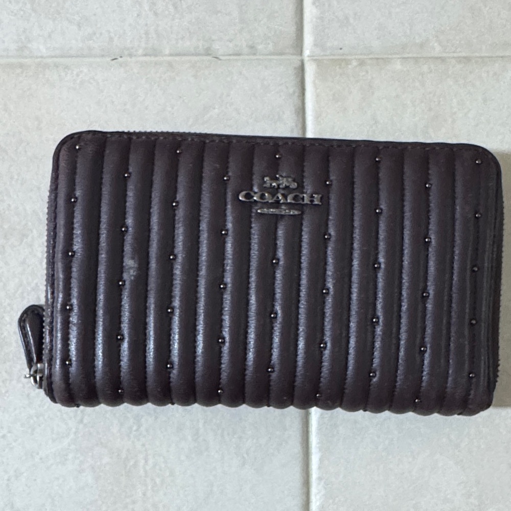 Coach Dark Brown Quilted Zip Wallet